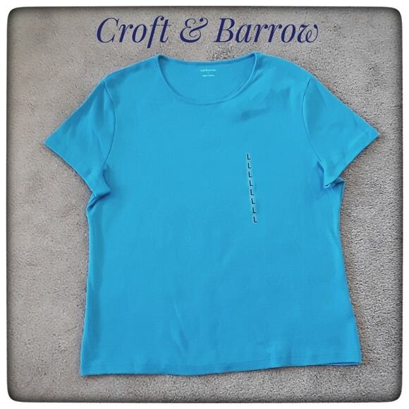 CROFT & BARROW Turquoise T-Shirt Size L Blue Knit Top Short Sleeve Scoop Neck - Picture 1 of 4